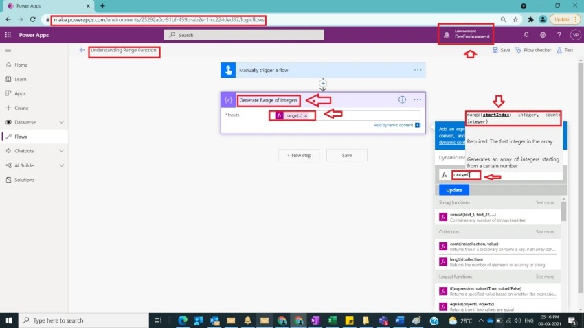 Usage of Range Function in Power Automate