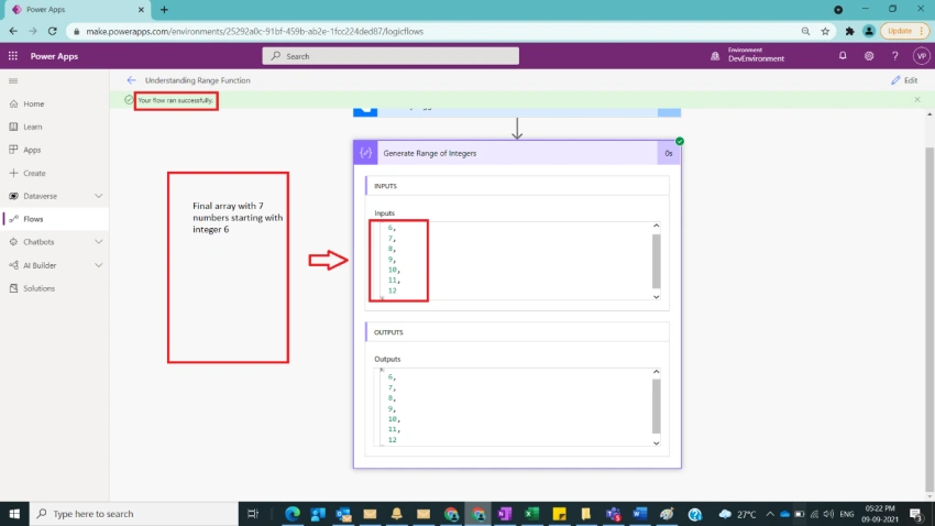 Usage of Range Function in Power Automate