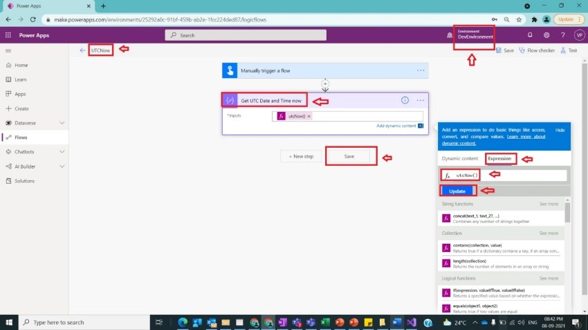 Usage of UTCNow in Power Automate