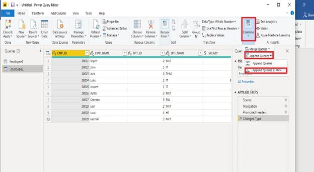 Use Append Queries Feature In Power BI
