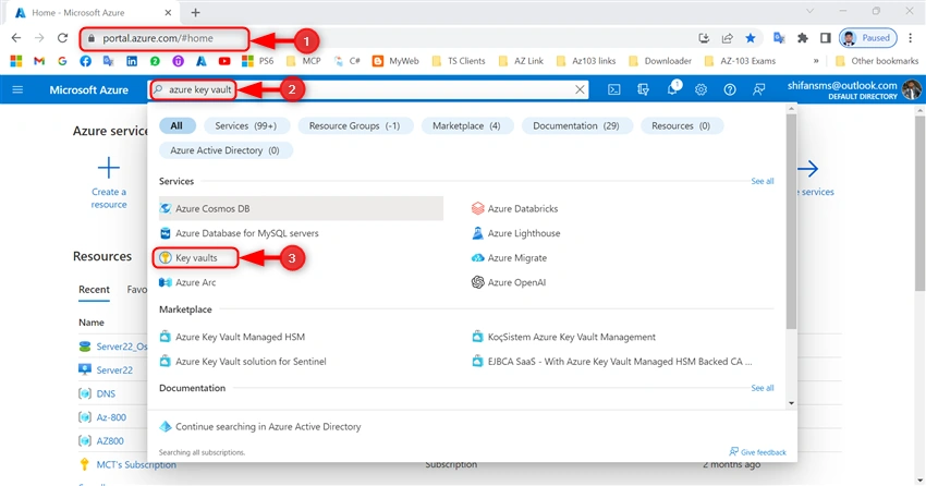 Use Azure Portal to Create a Azure Key Vault