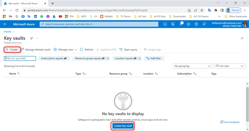 Use Azure Portal to Create a Azure Key Vault