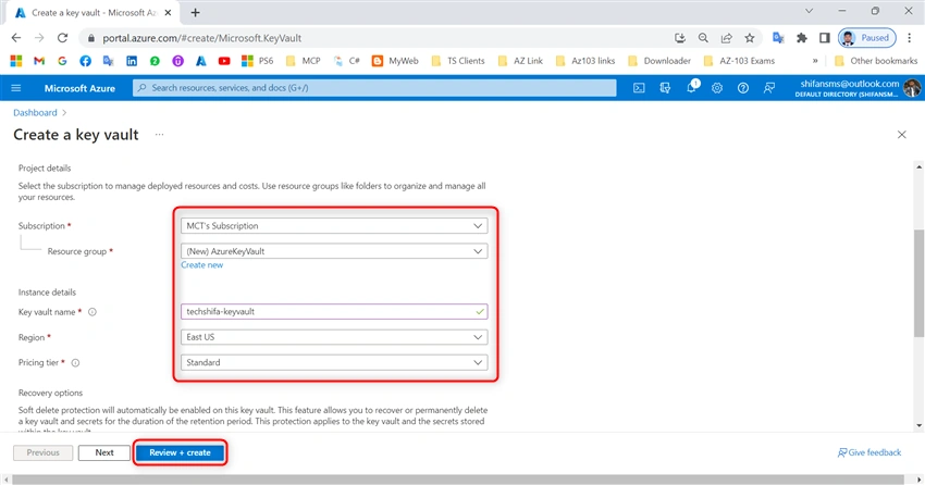 Use Azure Portal to Create a Azure Key Vault