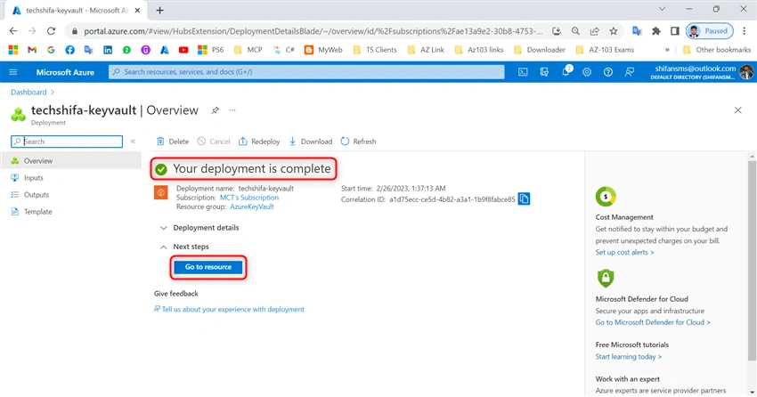 Use Azure Portal to Create a Azure Key Vault