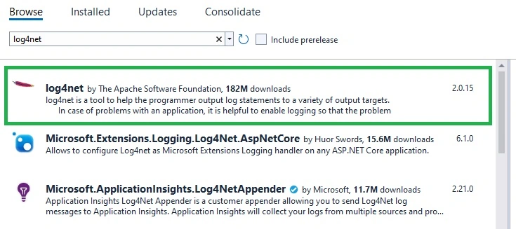 NuGet Package of log4net