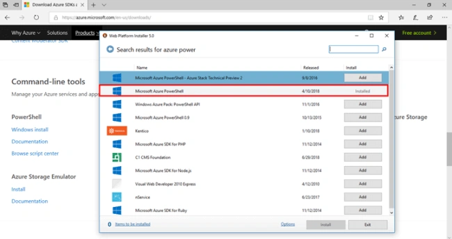 Microsoft Azure PowerShell Installed