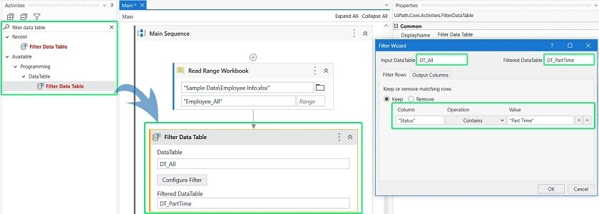 Use of Filter Data Table Activity in UiPath