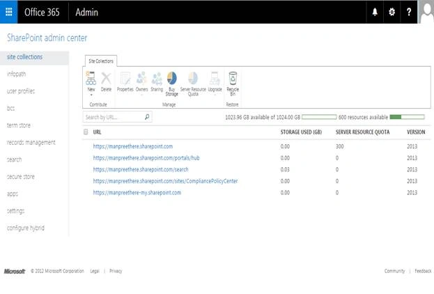 SharePoint admin center