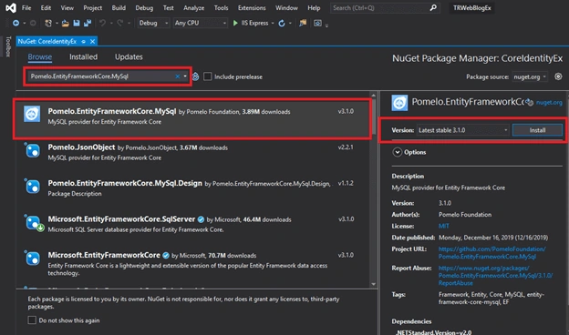 Using ASP.NET Core 3.0 Identity With MySQL