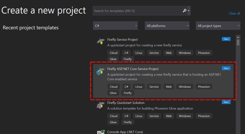 Using ASP.Net Core in Phoesion Glow