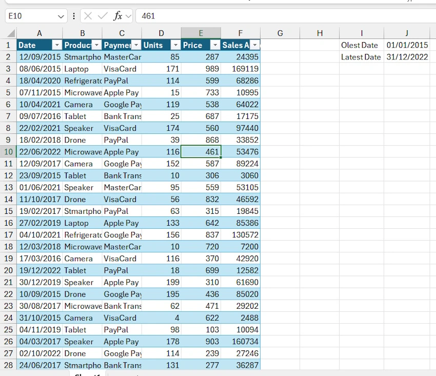 Valid entries