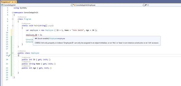 Using Init-only properties in C# 9.0