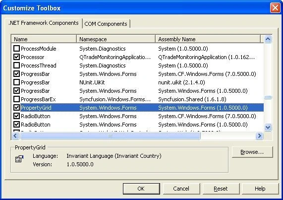 Customize ToolBox Dialog for Adding your PropertyGrid Control to the Toolbox