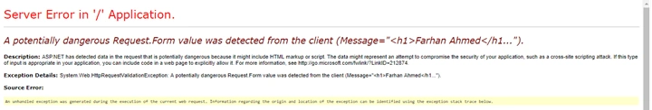ValidateInput Attribute In ASP.NET MVC
