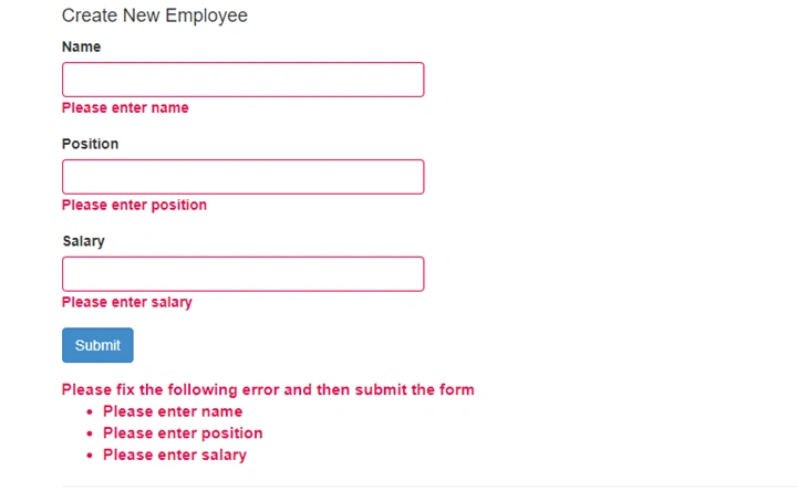 Validation Message And Validation Summary In ASP.NET MVC