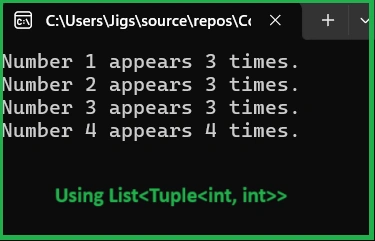 Using List<Tuple<int, int>>