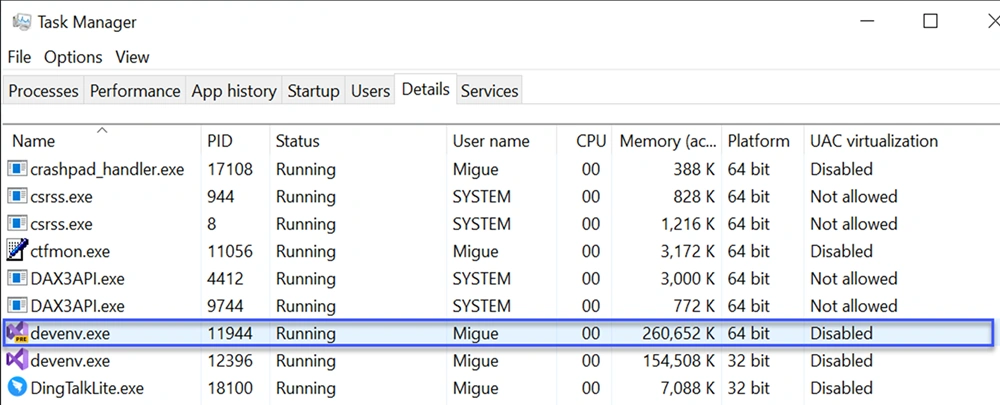 Visual studio 2022 runs at 64 bits