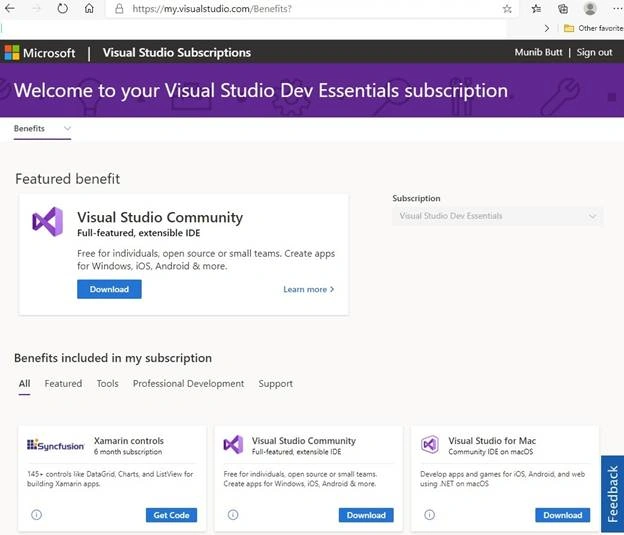 Visual Studio Dev Essentials Subscription