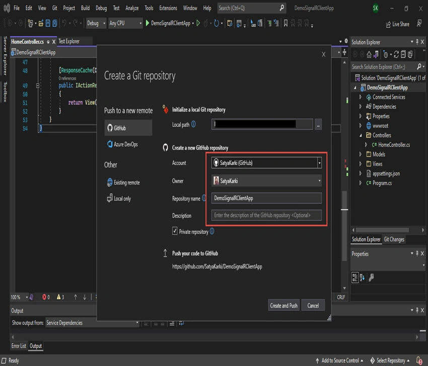 Visual Studio for GitHub Repository