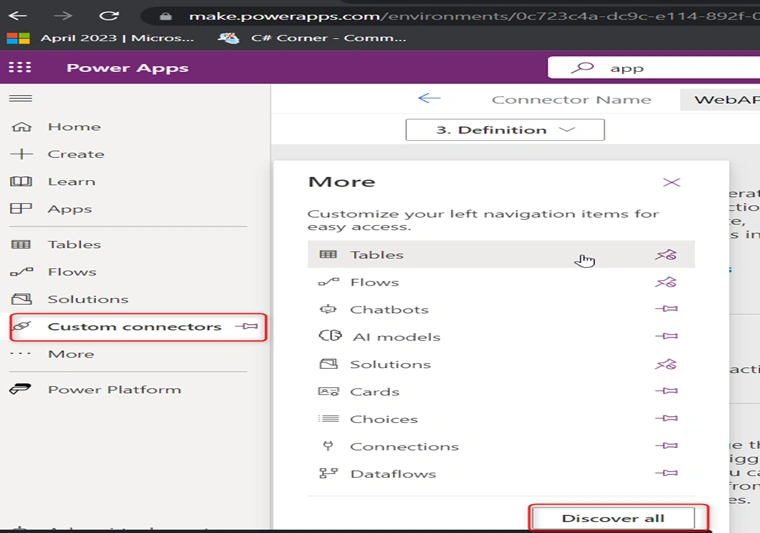 Web API Using Power Apps Custom Connector