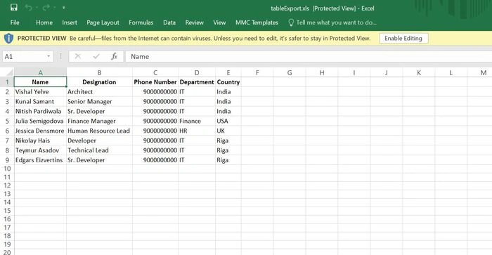 Export to MS Excel
