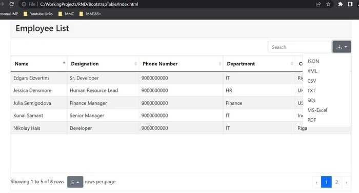 Export Options