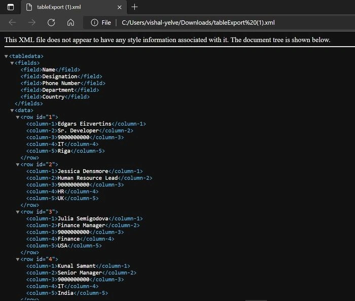 Export to XML