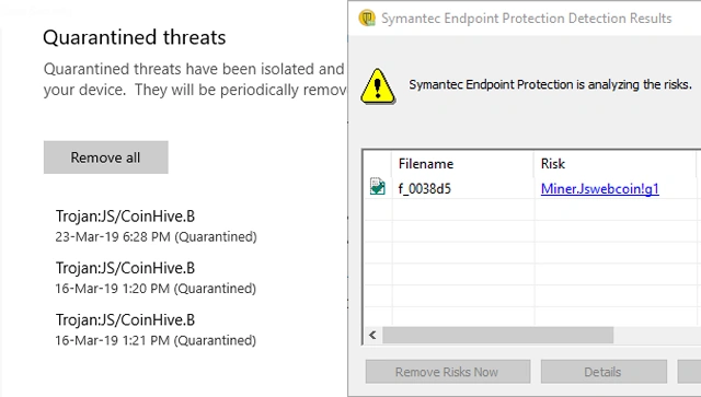 Cryptojacking detected by antivirus softwares