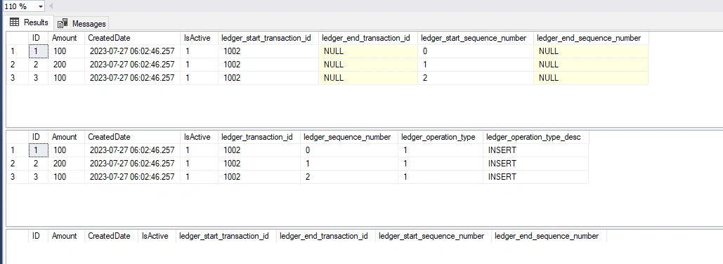 output updatable ledger table 