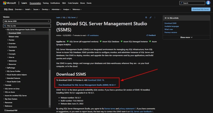download SQL Server Management Studio (SSMS) on Windows