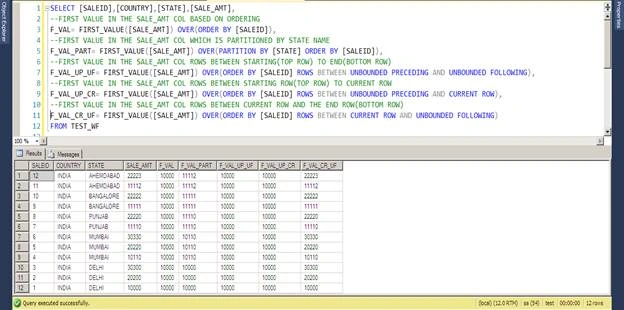 Windows Function - FIRST_VALUE And LAST_VALUE