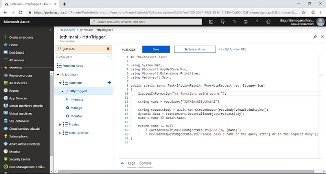 Working With Azure Function App