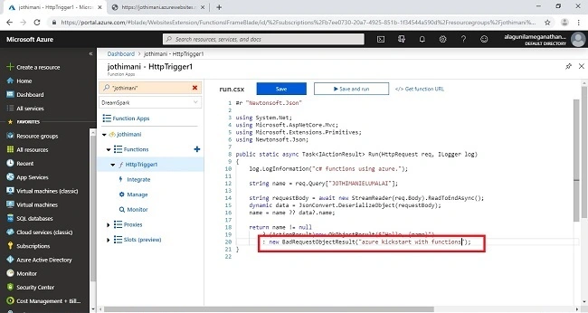 Working With Azure Function App