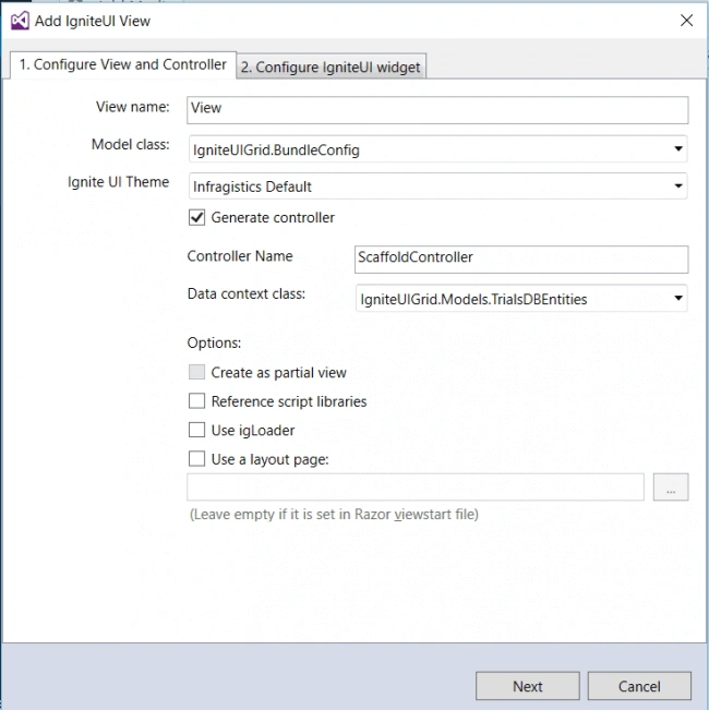 Configure view and controller