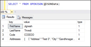 OPENJSON in SQL Server 2016