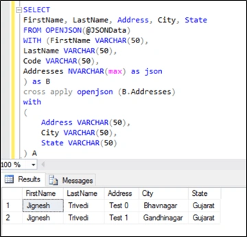 OPENJSON in SQL Server 2016