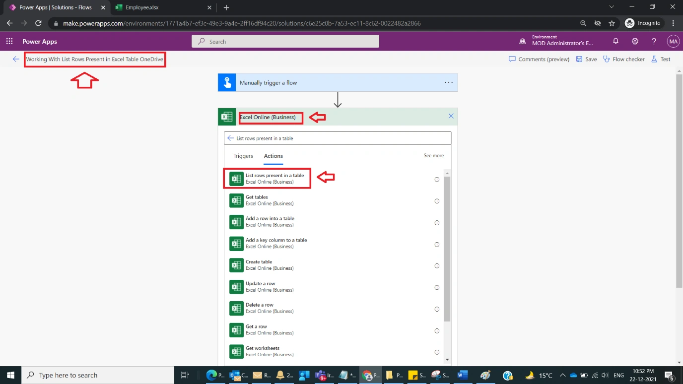 Working With List Rows Present in Excel Table OneDrive in Power Automate Figure 3
