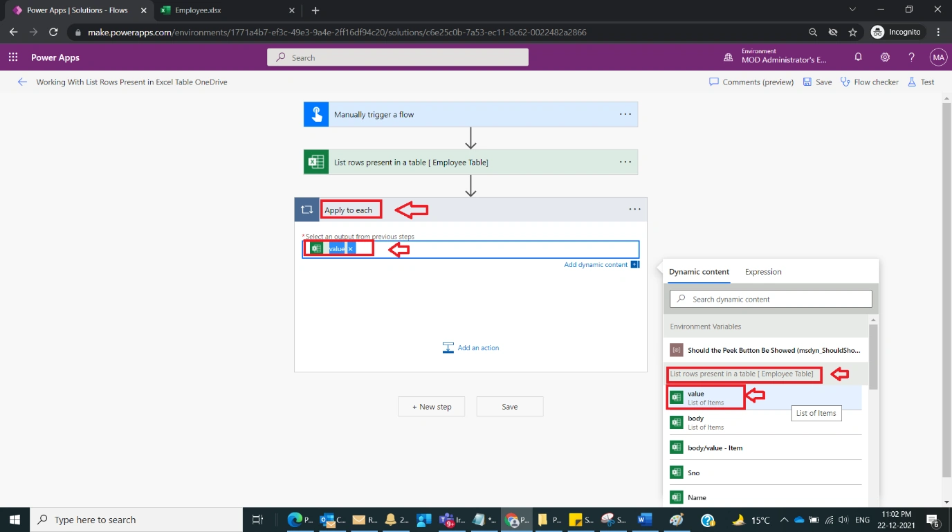 Working With List Rows Present in Excel Table OneDrive in Power Automate Figure 5