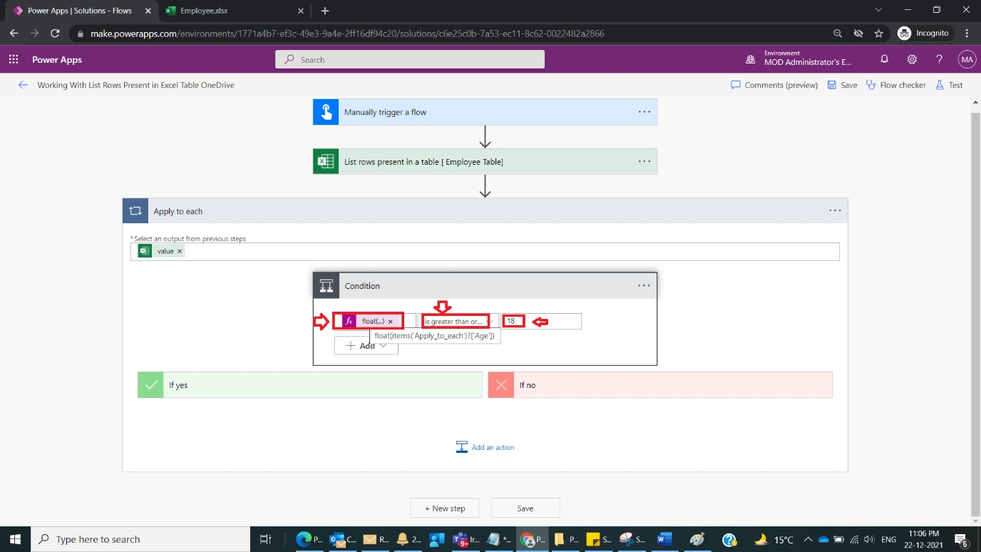 Working With List Rows Present in Excel Table OneDrive in Power Automate Figure 6
