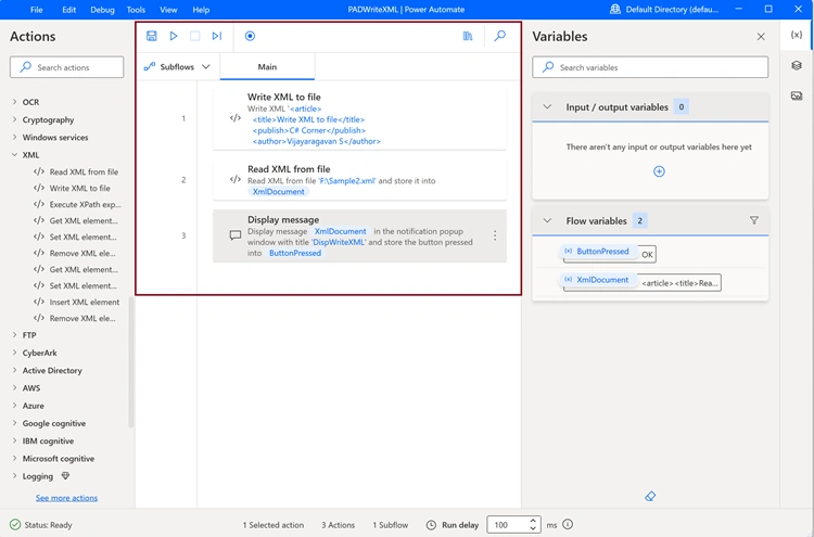 PADWriteXML Desktop Flow