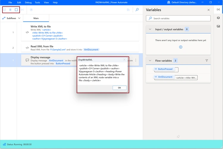 Display message