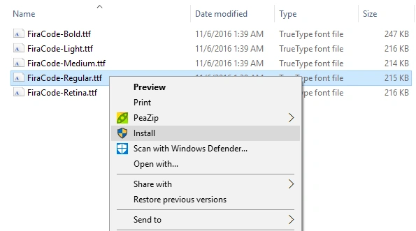 Install Fira Code