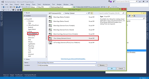 Select Blank App (Xamarin.Forms.Portable)