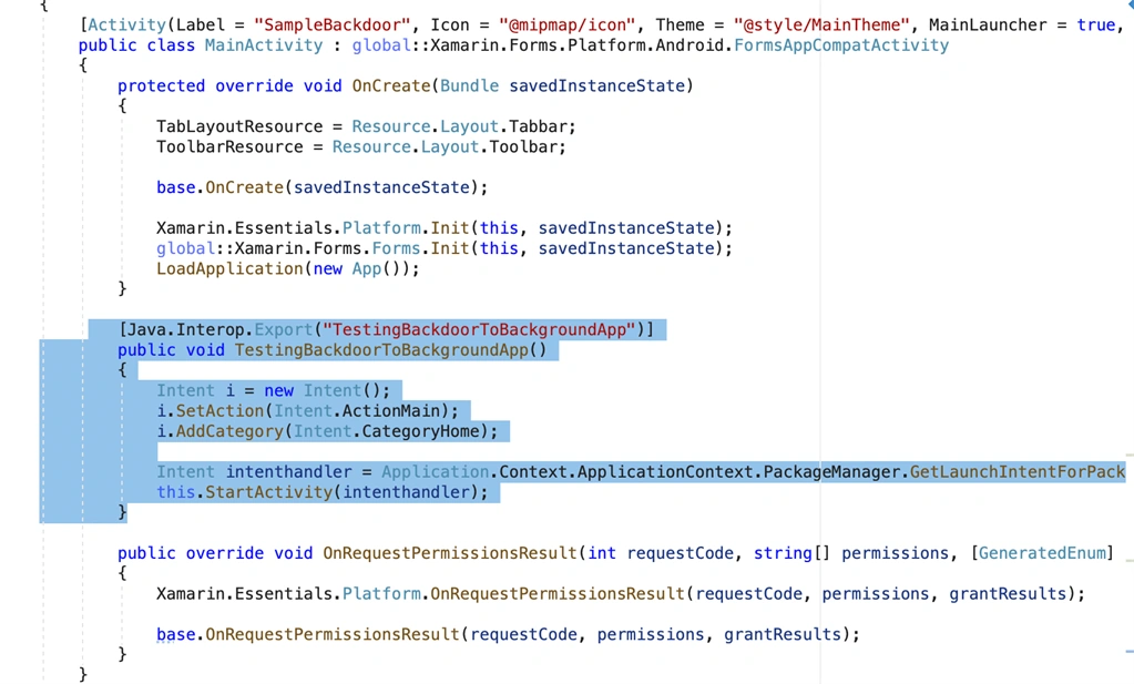 Xamarin UiTest Backdoor Method