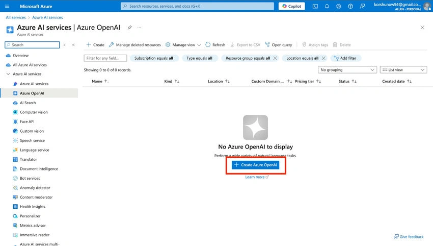Azure openAI