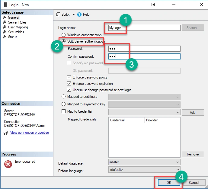 Enter details to Create New Login