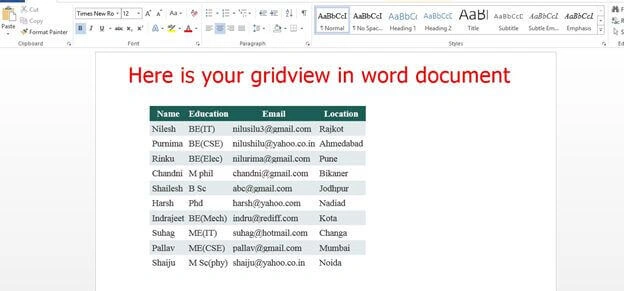 Gridview