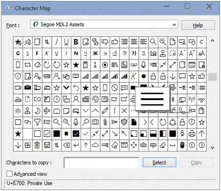 Character Map Icons