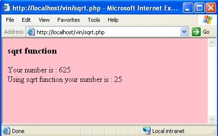 sqrt function in php