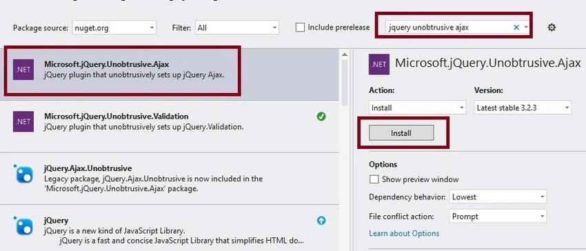 JQuery unobtrusive